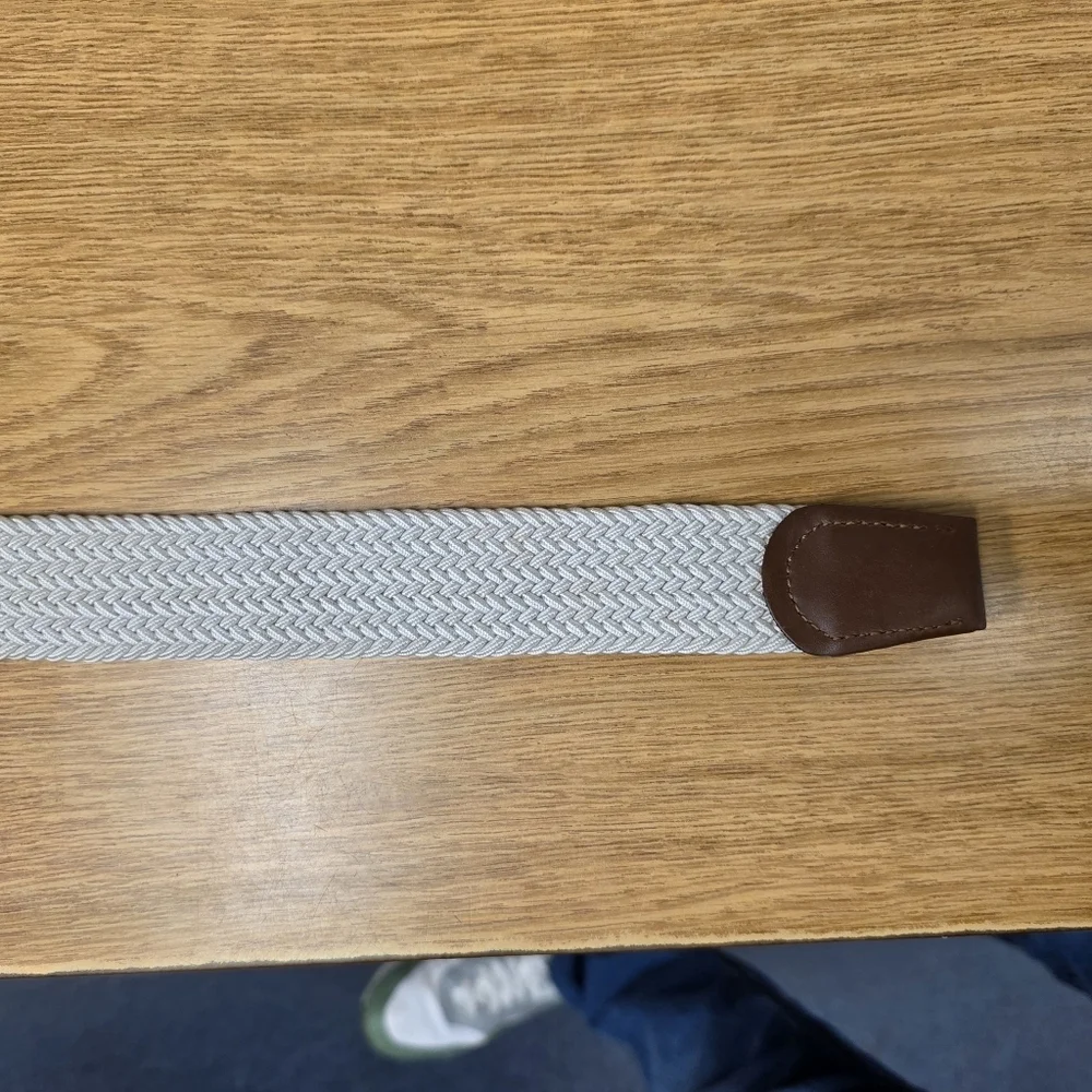 Tommy Hilfiger Mens White Woven Stretch Belt Leather Trim Size Large (38 To 40)